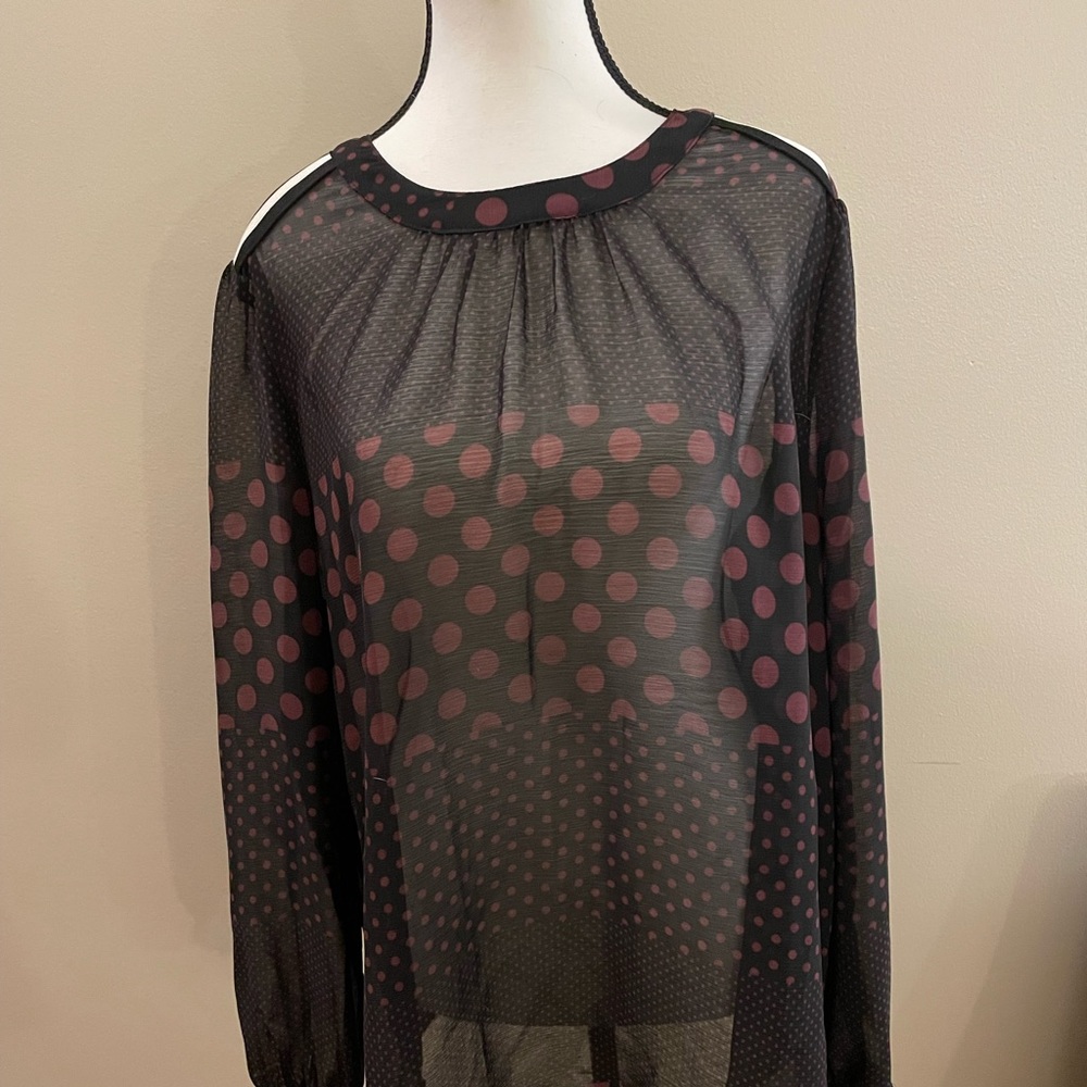 Sheer Blouse black and maroon with velvet shoulder detail stripes.